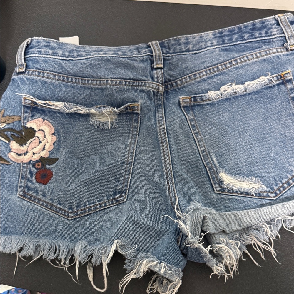 Abercrombie & Fitch Blue Jean Shorts with Floral Embroidery - Picture 5 of 5